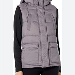 MNY Marc New York Women's Gray Puffer Vest removable hood packable L side zip